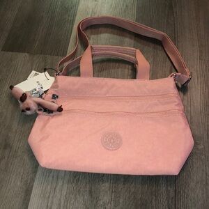 Kipling Miah Tender Rose P Nylon Satchel Crossbody Bag + Monkey Key Chain NWT